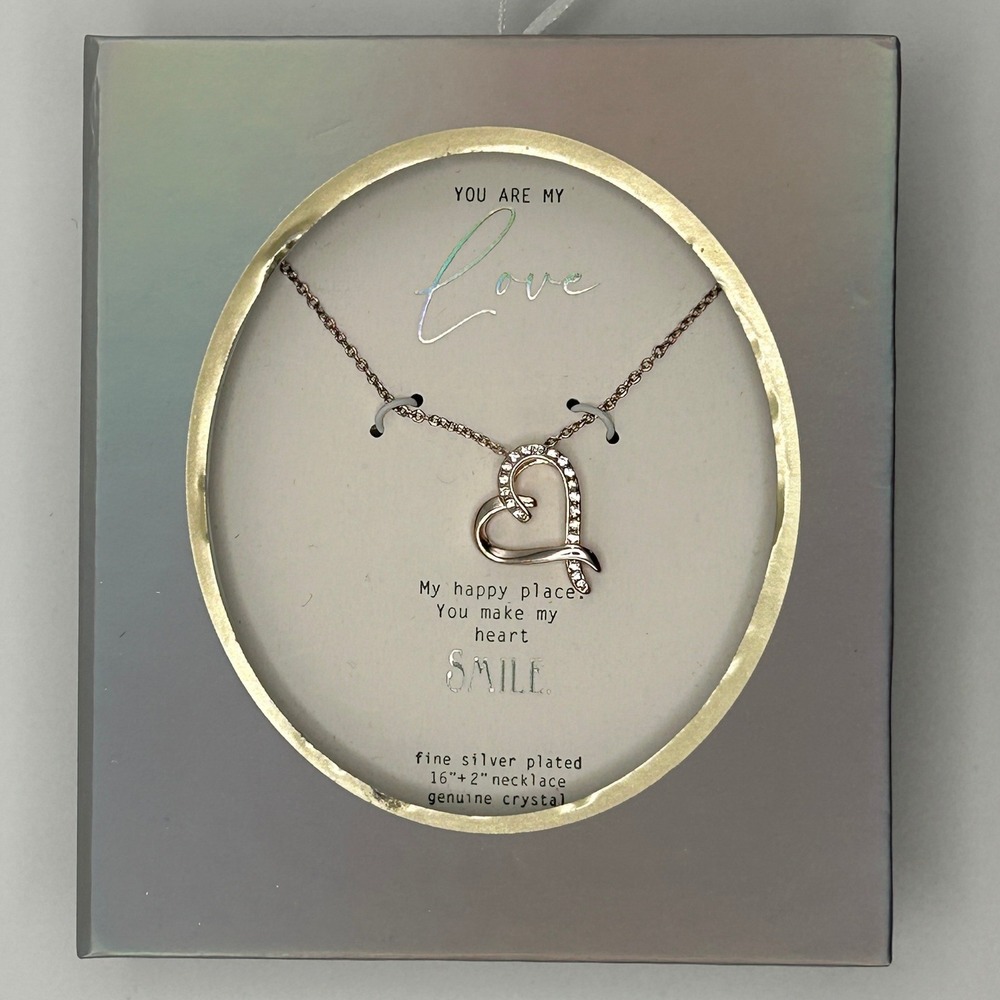 Fine Silver Plated Crystal Open Heart Necklace 16-18" 479846 Target New